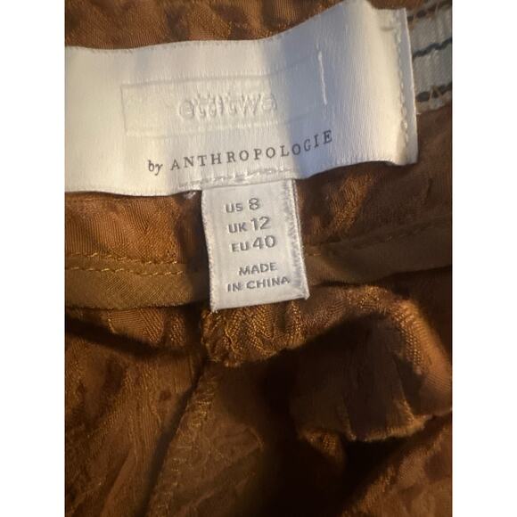 8 Ett Twa Anthropologie Aubade Jacquard High Rise Brown Pants Crop Tie Waist - Picture 3 of 5
